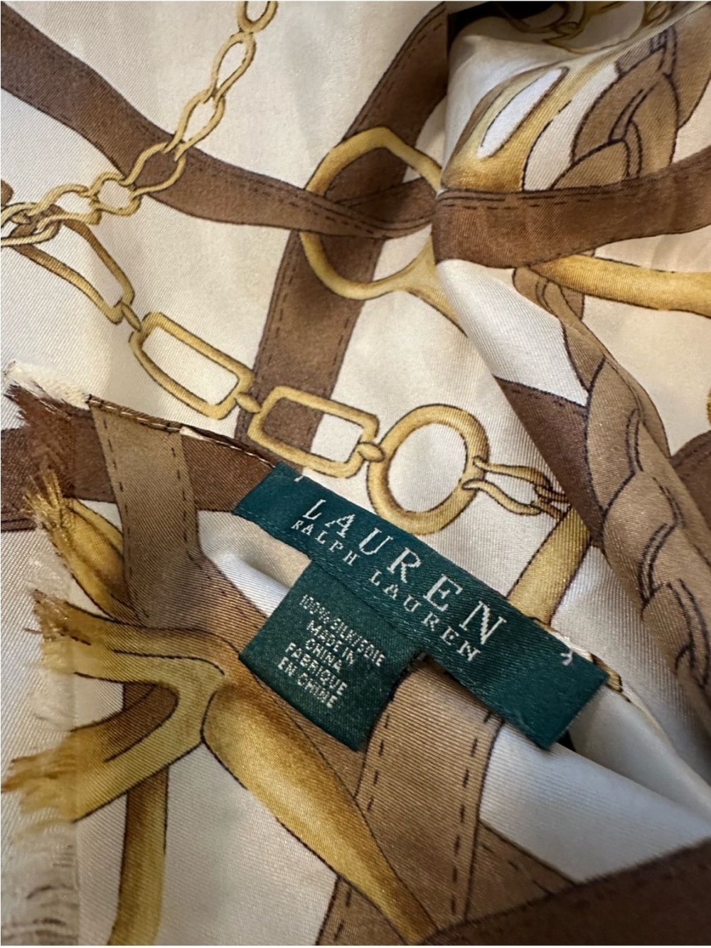 LAUREN Ralph Lauren Brown & Gold Chain-Print Silk Scarf